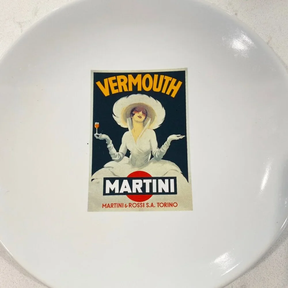 Pottery Barn  VINTAGE POSTERS Set of 4 Plates Canape Cocktail 8"  Appetizer - Picture 3 of 8